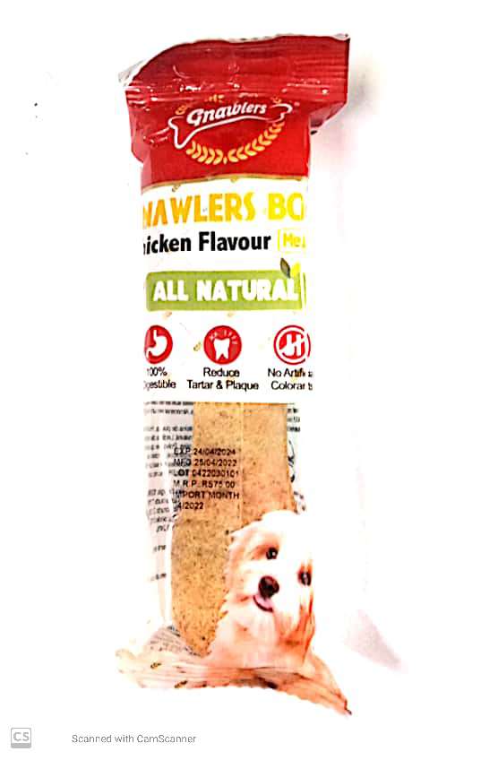 GNAWLERS BONE,CHIKEN FLAVOUR,ALL NATURAL,95G